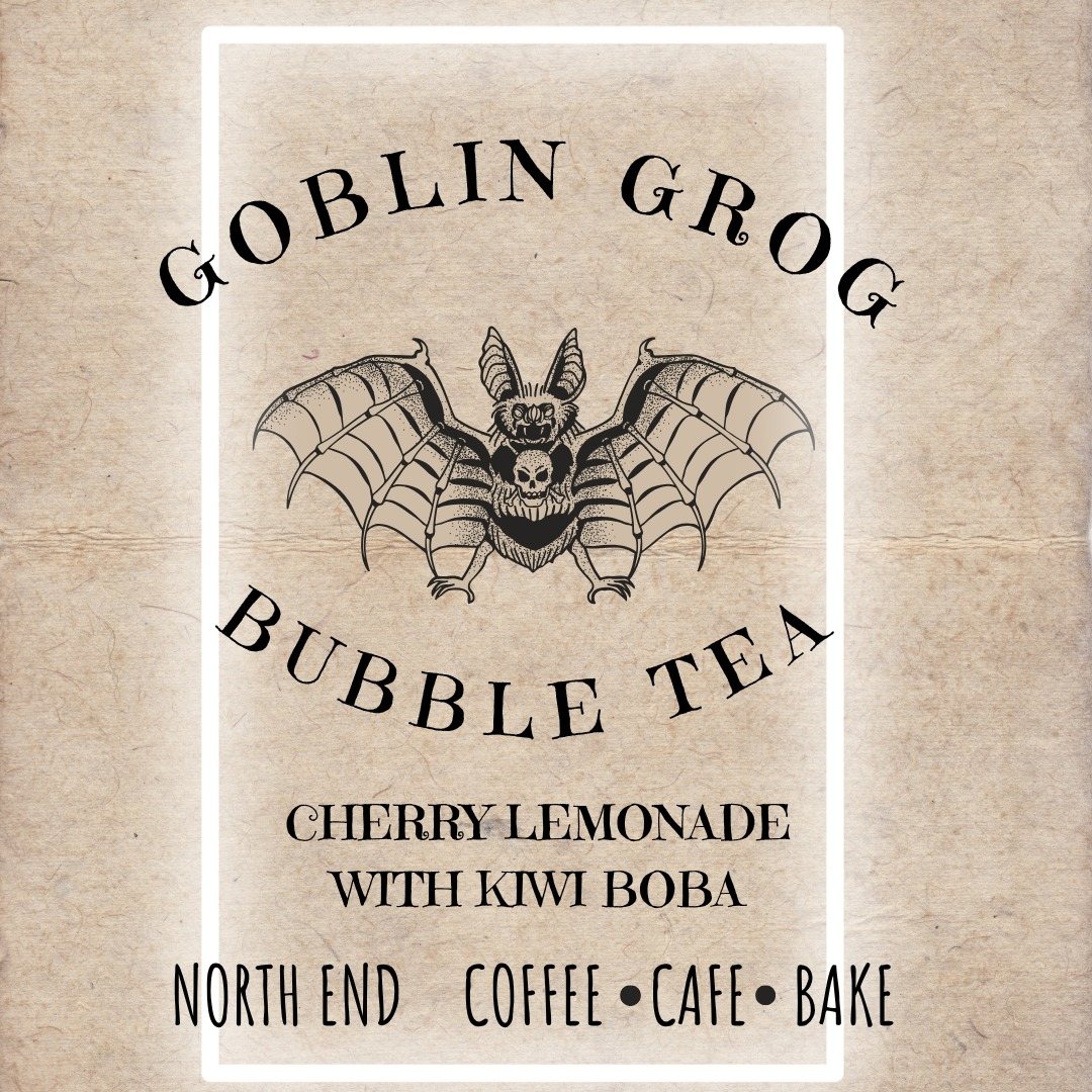 Goblin Grog bubble tea: cherry lemonade with kiwi boba